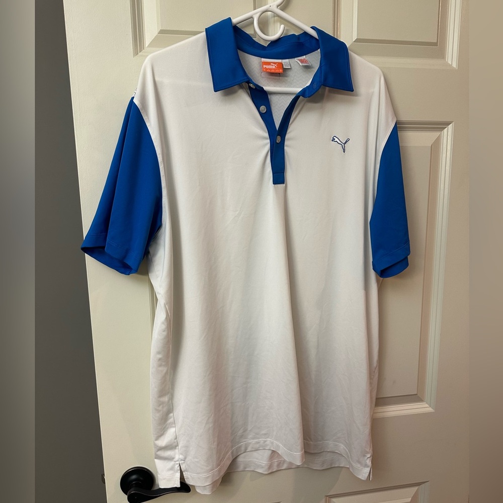 Puma Men's Blue and White Polo Golf Shirt